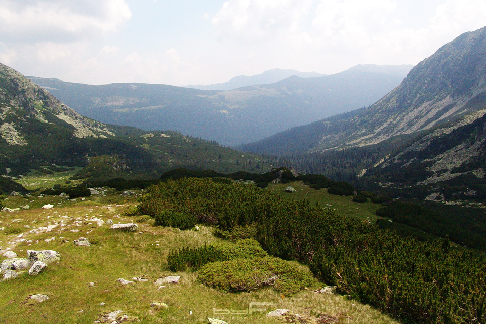 A távolban a nyereg a nagy réttel a Plaiul Mic, azon kellett átkelnünk az előző napon.
